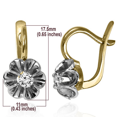 14k Solid Yellow and White Gold Genuine Diamond Russian Style Earrings E1499
