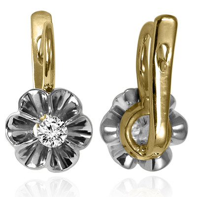 14k Solid Yellow and White Gold Genuine Diamond Russian Style Earrings E1499