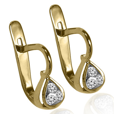 14k Solid Yellow and White Gold Genuine Diamond Russian Style Baby girl Heart Earrings