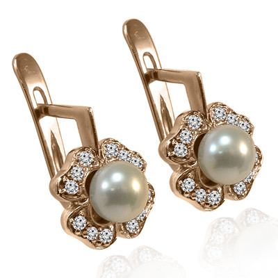 14k Solid Rose Gold Genuine Diamond and Pearl Russian Style Earrings 6.00 mm pearl 14k Solid Rose Gold Genuine Diamond and Pearl Russian Style Earrings 6.00 mm pearl