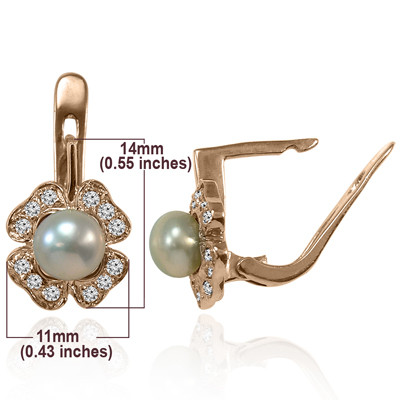 14k Solid Rose Gold Genuine Diamond and Pearl Russian Style Earrings 6.00 mm pearl 14k Solid Rose Gold Genuine Diamond and Pearl Russian Style Earrings 6.00 mm pearl