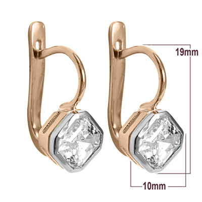 Russian Style Genuine White Topaz Earrings  in 14k Rose & White Gold