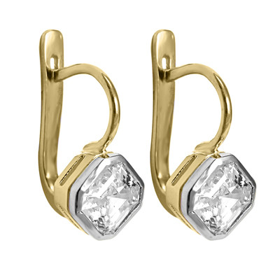 Russian Style Genuine White Topaz Earrings  in 14k Yellow & White Gold