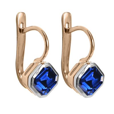 Russian Style Lab Created Blue Sapphire Earrings  in 14k Rose & White Gold