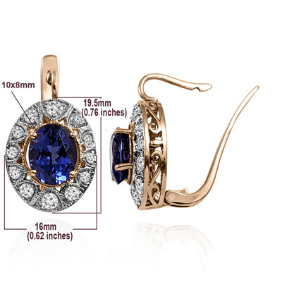 Russian Style Lab Created Sapphire Diamond Earrings in 14k Rose and white Gold