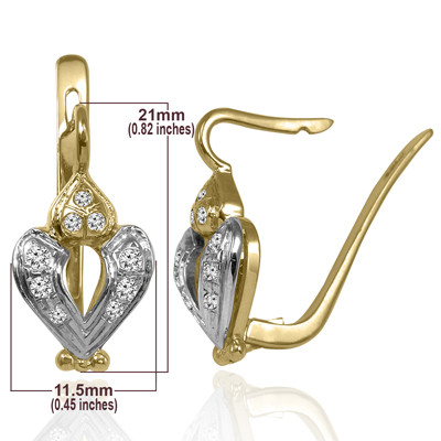 Russian Jewelry 14k Solid Yellow & White Gold Diamond Earrings