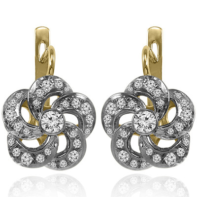 14k Solid Yellow & White Gold Genuine Diamond flower Earrings G SI1