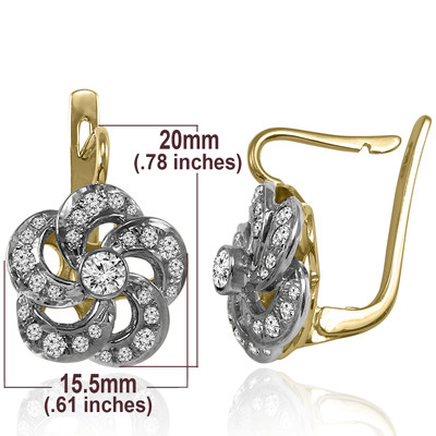 14k Solid Yellow & White Gold Genuine Diamond flower Earrings G SI1