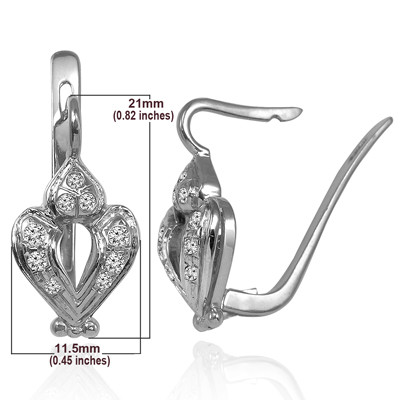 Russian Jewelry 14k Solid White Gold Diamond Earrings
