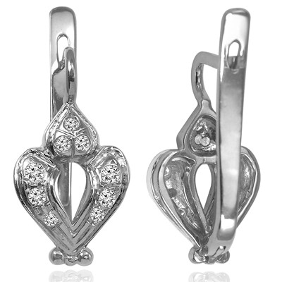 Russian Jewelry 14k Solid White Gold Diamond Earrings