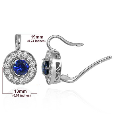 14k Solid White Gold Genuine Diamond & Sapphire Russian Style Earrings