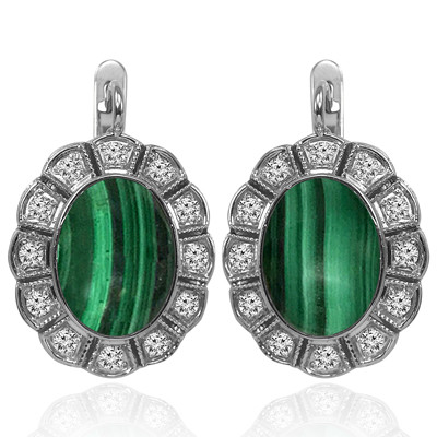 14k Solid Rose Gold Genuine Malachite Russian Style Earrings #R1553 14k Solid Rose Gold Genuine Malachite Russian Style Earrings #R1553