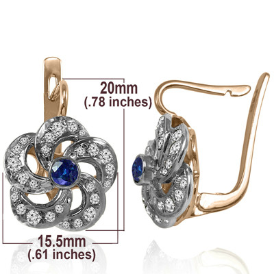 14k Solid Pink & White Gold Genuine Sapphire and Diamond Flower Earrings
