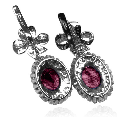 14k Solid White Gold Genuine Ruby & Diamond Vintage Russian Style earrings