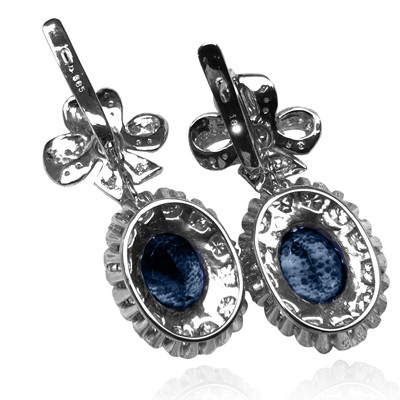 14k Solid White Gold Genuine Sapphire and Diamond Russian Style earrings #E1570