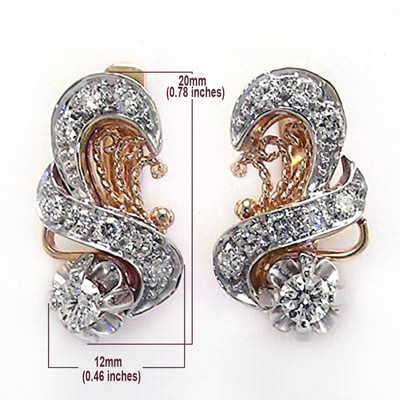 14k Rose and White Gold Genuine Diamond Russian Style Earrings #E1576 14k Rose and White Gold Genuine Diamond Russian Style Earrings #E1576