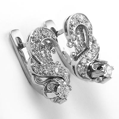 14k Solid White Gold Genuine Diamond Russian Style Earrings #E1578