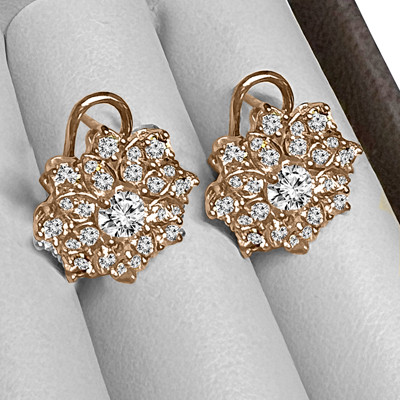 14k Solid Rose Gold Genuine Diamond Russian Style Earrings #E1581 14k Solid Rose Gold Genuine Diamond Russian Style Earrings #E1581