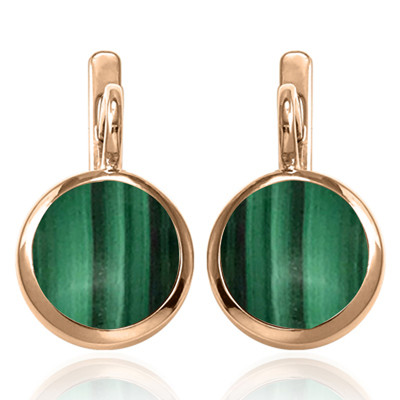 14k Solid Rose Gold Genuine Malachite Russian Style Earrings #E1585 14k Solid Rose Gold Genuine Malachite Russian Style Earrings #E1585