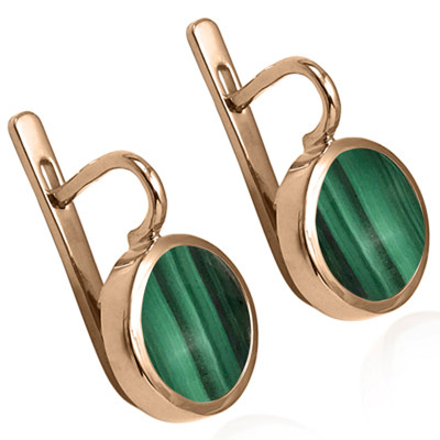 14k Solid Rose Gold Genuine Malachite Russian Style Earrings #E1585 14k Solid Rose Gold Genuine Malachite Russian Style Earrings #E1585