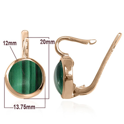 14k Solid Rose Gold Genuine Malachite Russian Style Earrings #E1585 14k Solid Rose Gold Genuine Malachite Russian Style Earrings #E1585