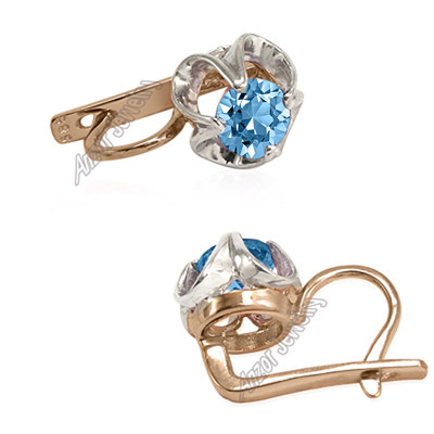 Russian Style 14k Solid Rose & White Gold Genuine Blue Topaz Earrings #E1588 Russian Style 14k Solid Rose & White Gold Genuine Blue Topaz Earrings #E1588