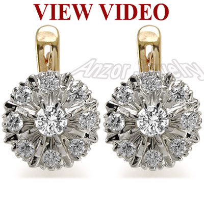 Russian Style 14k Solid Rose & White Gold 1.78 cwt White Lab Created Diamond Earrings Malinka #E1590