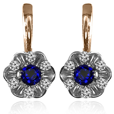 14k Solid Rose & White Gold Genuine Sapphire and Diamond Russian Earrings #E1404