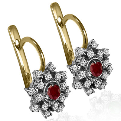 European Style Ruby & Diamond Earrings 14K