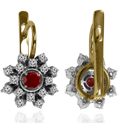 European Style Ruby & Diamond Earrings 14K
