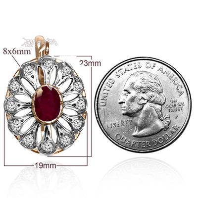 Russian Style Diamond Ruby Earrings 14k Gold