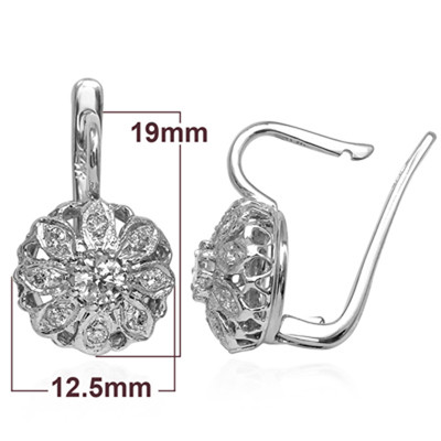Russian Style Flower Diamond Earrings 14K Gold