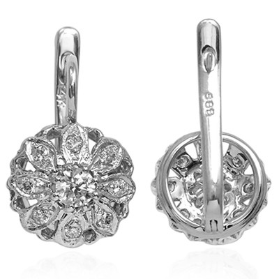 Russian Style Flower Diamond Earrings 14K Gold