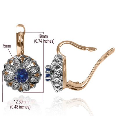 Russian Diamond and Sapphire Earrings 14k solid gold #E1635