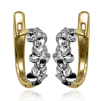 14k Two Tone Gold Flower Diamond Earrings