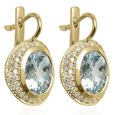 14k Gold Aquamarine and Diamond Earrings 1.52ct.
