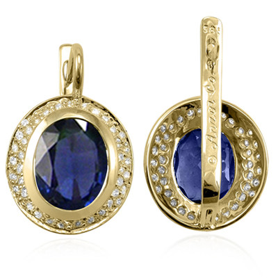 14k Gold Sapphire Diamond Russian style Earrings