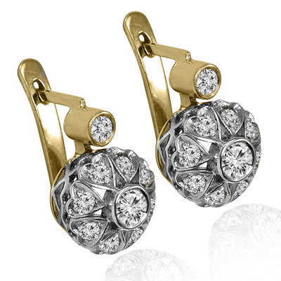 14k Gold Genuine Diamond Russian style Earrings #E1687