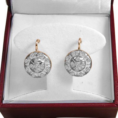 14k Gold Genuine Diamond Russian style Earrings #E1691