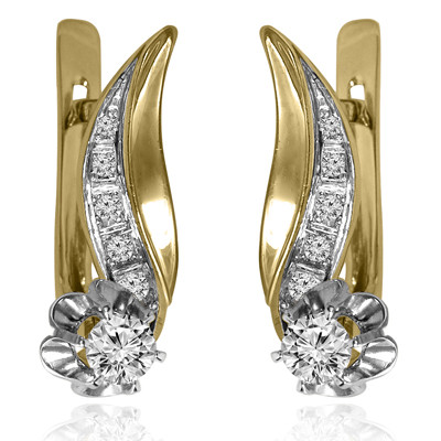 14k Gold  Russian style Genuine Diamond  Earrings #E1695