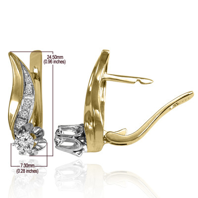 14k Gold  Russian style Genuine Diamond  Earrings #E1695