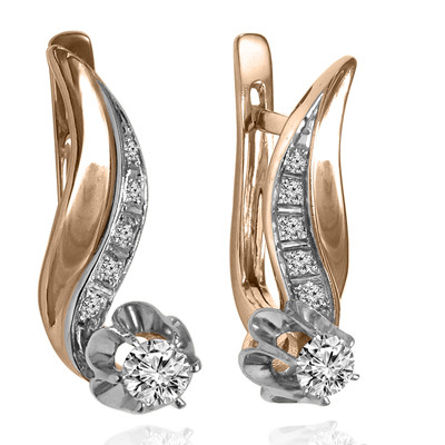 14k Gold Genuine Diamond Russian style Earrings  #E1696