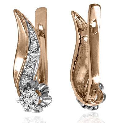14k Gold Genuine Diamond Russian style Earrings #E1699