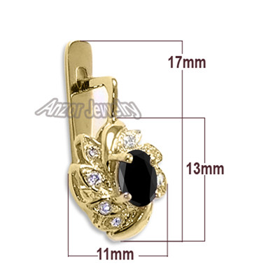 14k Gold Black Sapphire Russian style Earrings #E1700