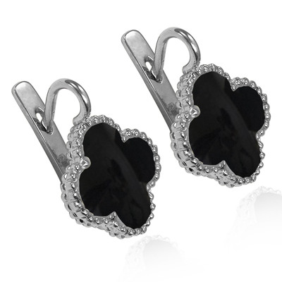 14k Gold Genuine Onyx Four Leaf Clover Earrings #E1701