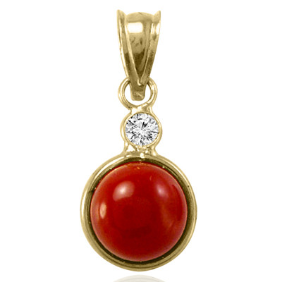 14k Gold Red Carnelian Pendant with CZ