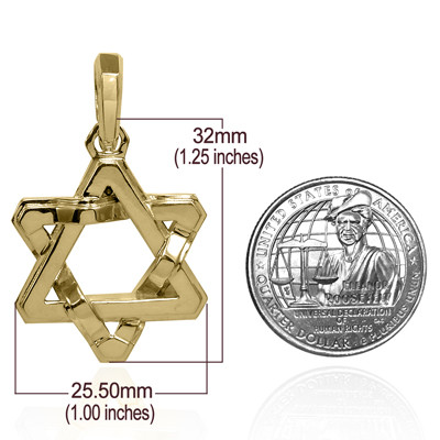 14k Solid Yellow Gold Jewish Star of David Pendant #P997