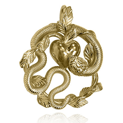 14k Gold Snake and Heart Pendant