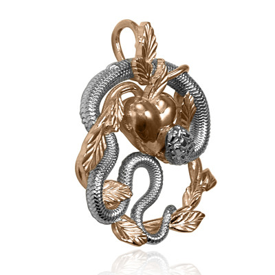 10k rose and white Gold Snake and Heart Pendant #P992