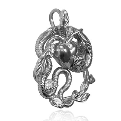 14k solid White Gold Snake and Heart Pendant #P991 